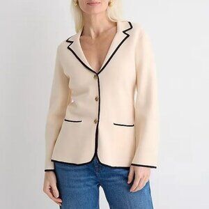 New J.Crew Contrast Trim Sweater Blazer Ecru Black Medium $198